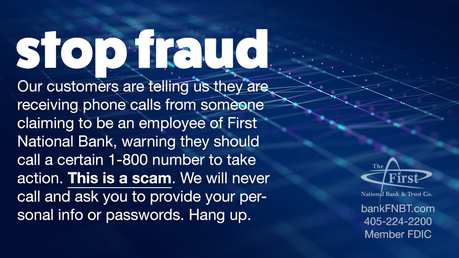 This graphic is a warning on fraud, encouraging customers to hang up on callers who ask for personal info.